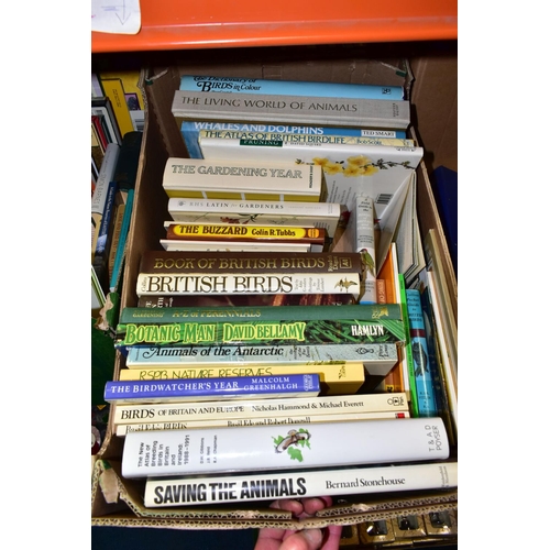 459 - FIVE BOXES OF BOOKS, to include over sixty RSPB magazines from 1970/1980's, thirteen RSPB Conservati... 