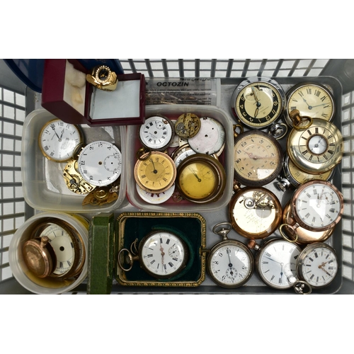 160 - A BOX OF POCKET WATCHES, SPARE AND REPAIRS, to include three 'Ingersoll' open face pocket watches, a... 