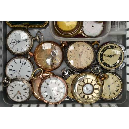 160 - A BOX OF POCKET WATCHES, SPARE AND REPAIRS, to include three 'Ingersoll' open face pocket watches, a... 