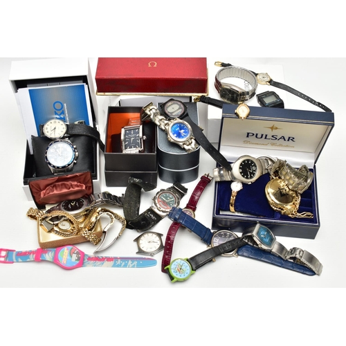 163 - A BOX OF ASSORTED WATCHES, to include a selection of ladys and gents wrist watches, names to include... 