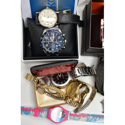 163 - A BOX OF ASSORTED WATCHES, to include a selection of ladys and gents wrist watches, names to include... 