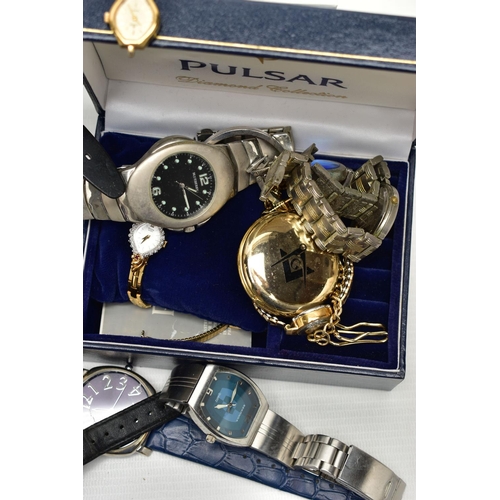 163 - A BOX OF ASSORTED WATCHES, to include a selection of ladys and gents wrist watches, names to include... 