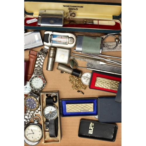 167 - A BOX OF ASSORTED ITEMS, to include a pair of oval jet cabochon cufflinks with yellow metal chain li... 