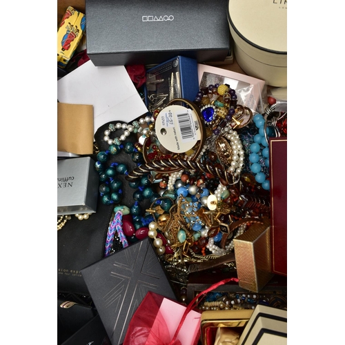 168 - A  BOX OF ASSORTED ITEMS, to include a large assortment of costume jewellery, a selection of lighter... 