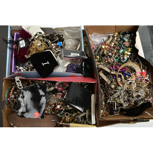 169 - A BOX OF ASSORTED COSTUME JEWELLERY, various beaded jewellery, brooches, earrings, rings, bangles et... 