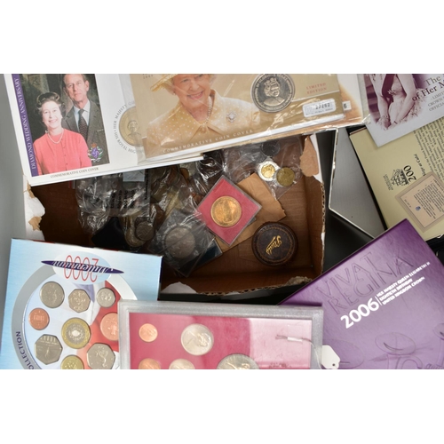 173 - A LARGE BOX OF MIXED COINAGE AND BRITISH BANKNOTES, to include gold layered banknote series of coins... 