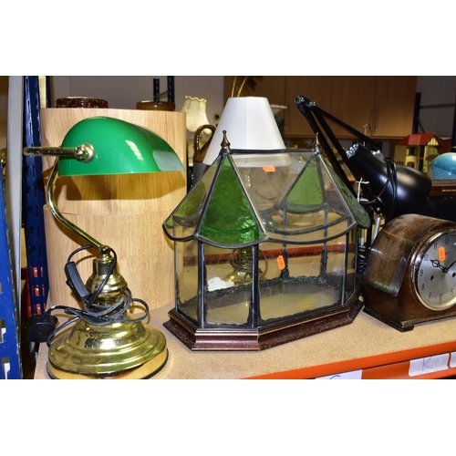 470 - A GROUP OF DESK LAMPS, comprising a brass Banker's Lamp with a green glass shade, a reproduction 'An... 