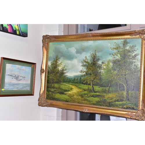 480 - A QUANTITY OF PAINTINGS AND PRINTS ETC, to include C. Innes 'Woodland Landscape' oil on canvas, appr... 