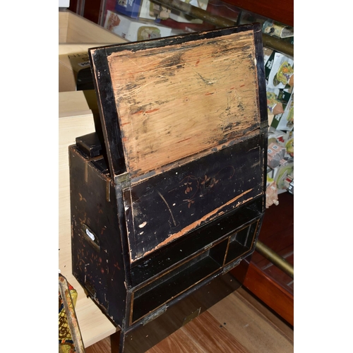 502 - A JAPANESE LACQUER AND MOTHER OF PEARL INLAY WRITING BOX, three front drawers, a fold out front with... 