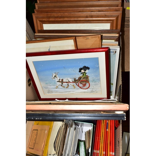 525 - FOUR BOXES OF EPHEMERA, BOOKS, PICTURES AND SUNDRY ITEMS, to include a photograph of flying officer ... 