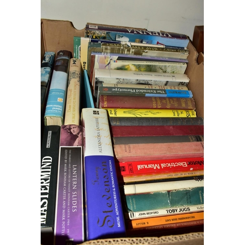 534 - BOOKS, three boxes containing approximately 110-115 miscellaneous titles in hardback and paperback f... 