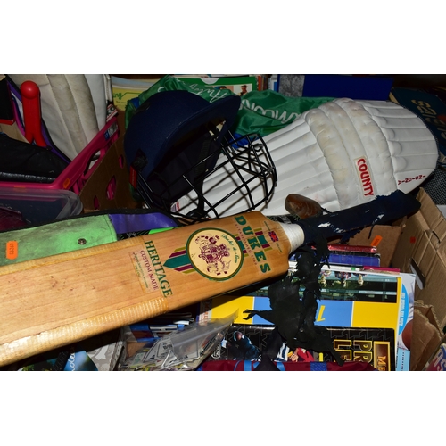 460 - FOUR BOXES OF SPORTING EQUIPMENT, to include a cased Cardinal's Texas Hold 'Em poker set, three Bill... 