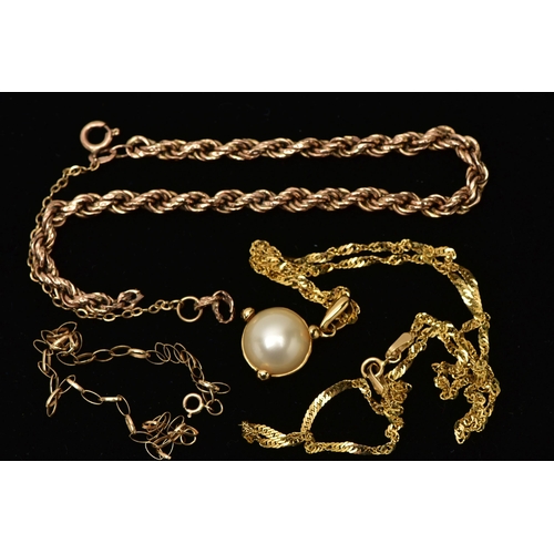 10 - TWO BRACELETS AND A PENDANT NECKLACE, the first an AF rope twist bracelet, fitted with a spring clas... 