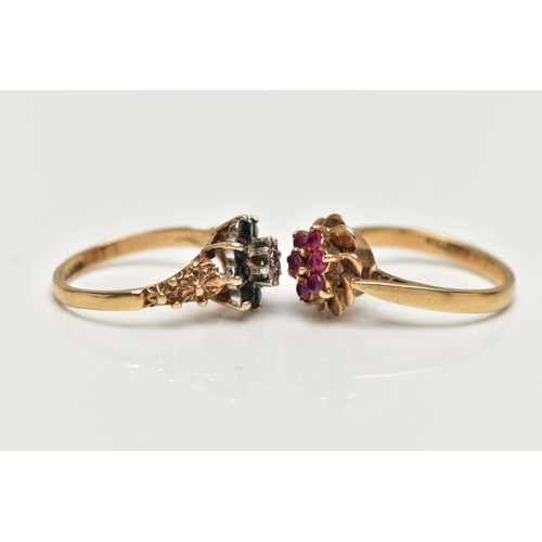 33 - TWO GEM SET RINGS, the first a single cut diamond in an illusion setting with a surround of eight ro... 