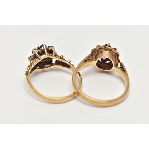 33 - TWO GEM SET RINGS, the first a single cut diamond in an illusion setting with a surround of eight ro... 