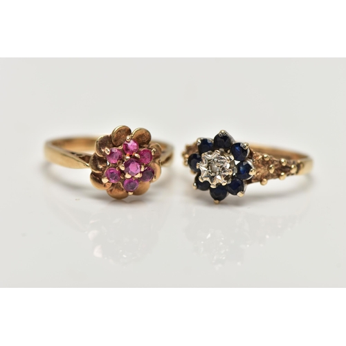 33 - TWO GEM SET RINGS, the first a single cut diamond in an illusion setting with a surround of eight ro... 