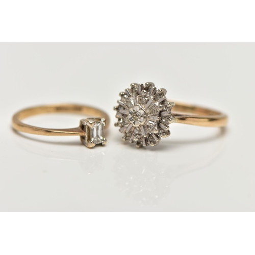 34 - TWO DIAMOND SET RINGS, the first a 9ct gold cluster ring, set with nineteen single cut diamonds, a w... 