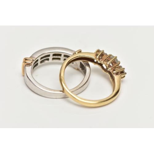 37 - TWO 9CT GOLD RINGS, the first a white gold band ring, set with twenty princess cut diamonds in an in... 