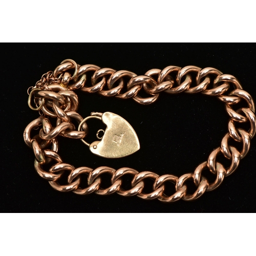 57 - A 9CT GOLD PADLOCK CLASP AND ROSE METAL BRACELET, a 9ct yellow gold heart padlock clasp, hallmarked ... 
