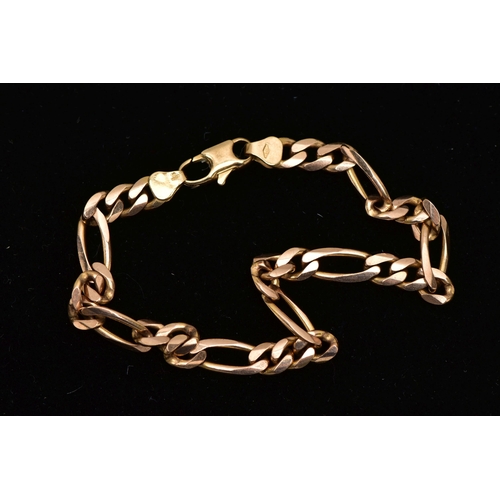 6 - A 9CT GOLD FIGARO CURB LINK BRACELET, fitted with a lobster clasp, hallmarked 9ct London import, len... 