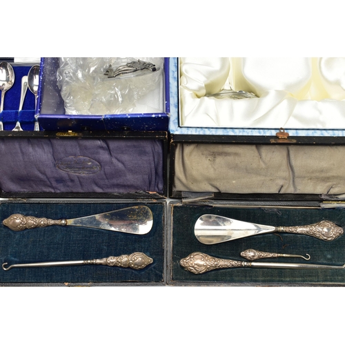 83 - ASSORTED SILVER AND WHITE METAL ITEMS, to include a cased set of six teaspoons, hallmarked 'C Robath... 