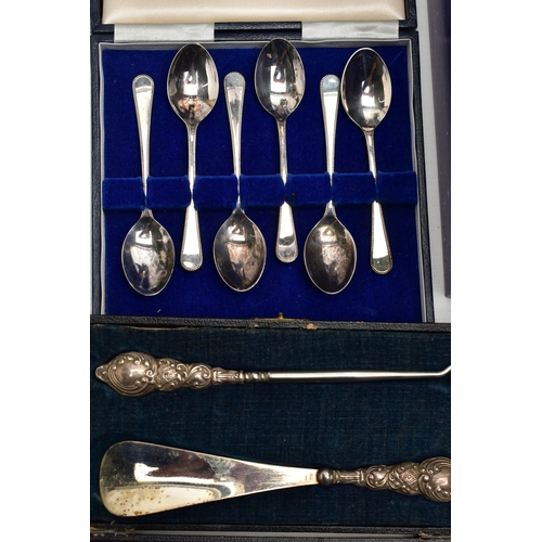 83 - ASSORTED SILVER AND WHITE METAL ITEMS, to include a cased set of six teaspoons, hallmarked 'C Robath... 