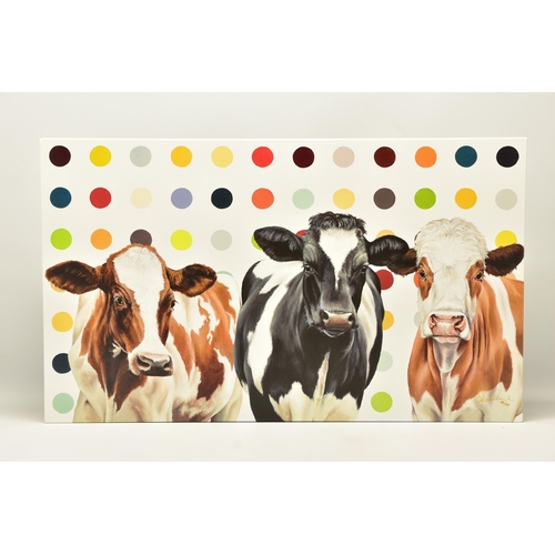 322 - HAYLEY GOODHEAD (BRITISH CONTEMPORARY) 'DAMIEN'S HERD', a limited edition box canvas print depicting... 