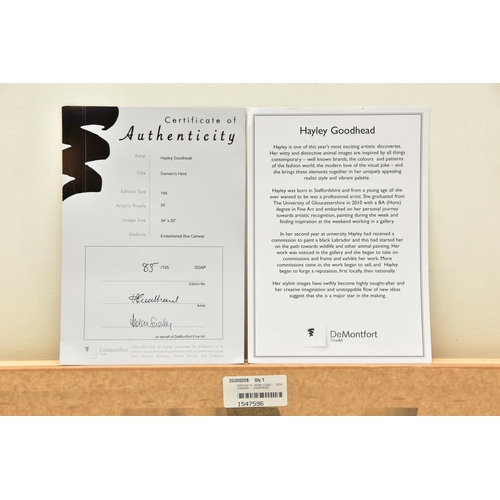 322 - HAYLEY GOODHEAD (BRITISH CONTEMPORARY) 'DAMIEN'S HERD', a limited edition box canvas print depicting... 