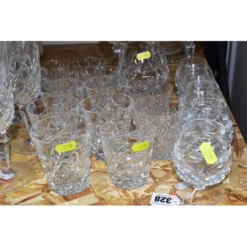 328 - A GROUP OF CUT CRYSTAL, comprising a very heavy and large cut crystal centre piece bowl, height 24cm... 