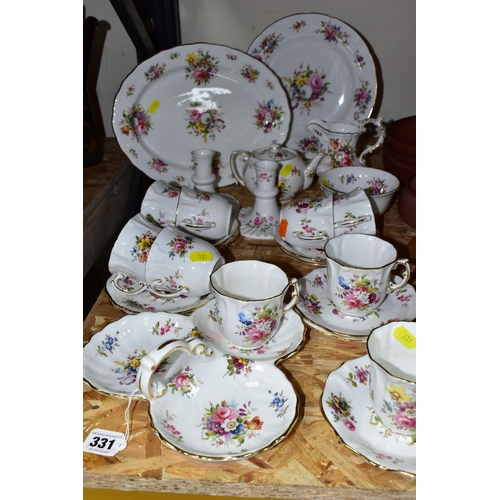 331 - A HAMMERSLEY DRESDEN FLORAL SPRAYS & GOLD 'EILEEN' PATTERN TEA SET, comprising a trefoil dish (broke... 