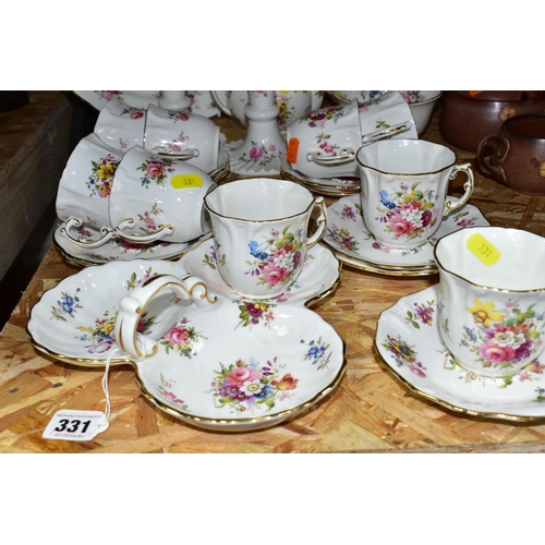 331 - A HAMMERSLEY DRESDEN FLORAL SPRAYS & GOLD 'EILEEN' PATTERN TEA SET, comprising a trefoil dish (broke... 