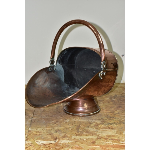 340 - A VICTORIAN COPPER COAL SCUTTLE, copper handles, height 29cm x length 37cm (1) (Condition Report: a ... 