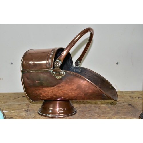 340 - A VICTORIAN COPPER COAL SCUTTLE, copper handles, height 29cm x length 37cm (1) (Condition Report: a ... 