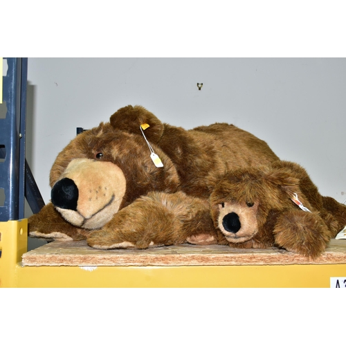342 - MOTHER AND BABY STEIFF BEARS, both have yellow ear tags and brass buttons, original paper labels sti... 