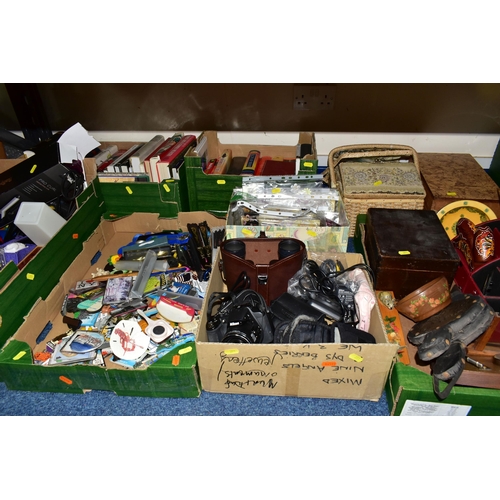 351 - SEVEN BOXES OF ASSORTED MISCELLANEOUS ITEMS, to include a Nikon Coolpix P520 camera, a Nikon Coolpix... 