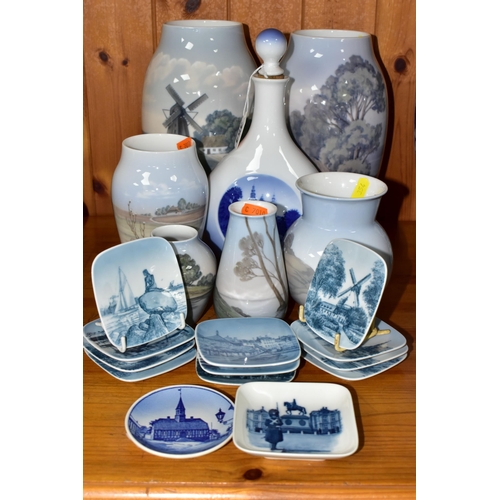 354 - A COLLECTION OF ROYAL COPENHAGEN AND SIMILIAR PORCELAIN, comprising a decanter decorated with Rosenb... 