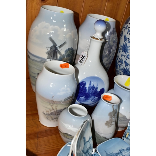 354 - A COLLECTION OF ROYAL COPENHAGEN AND SIMILIAR PORCELAIN, comprising a decanter decorated with Rosenb... 