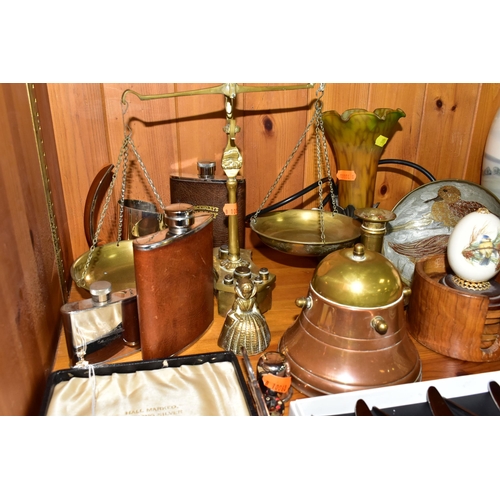 355 - A GROUP OF METALWARE, comprising a boxed set of six silver coffee spoons with black coffee bean ends... 