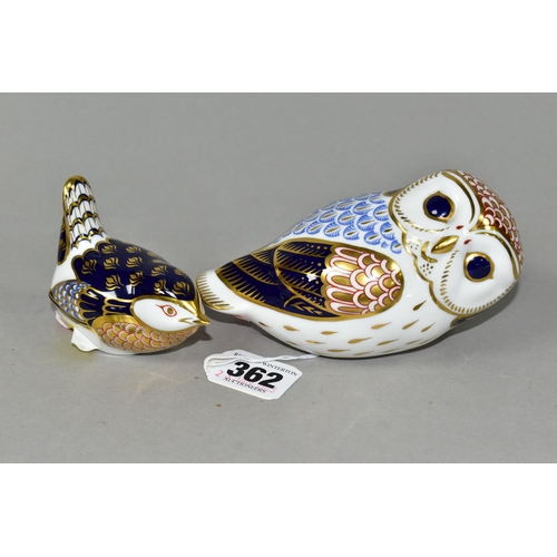 362 - TWO ROYAL CROWN DERBY PAPERWEIGHTS, comprising Wren height 6cm (end of beak chipped), and Owl length... 