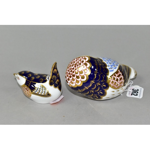 362 - TWO ROYAL CROWN DERBY PAPERWEIGHTS, comprising Wren height 6cm (end of beak chipped), and Owl length... 