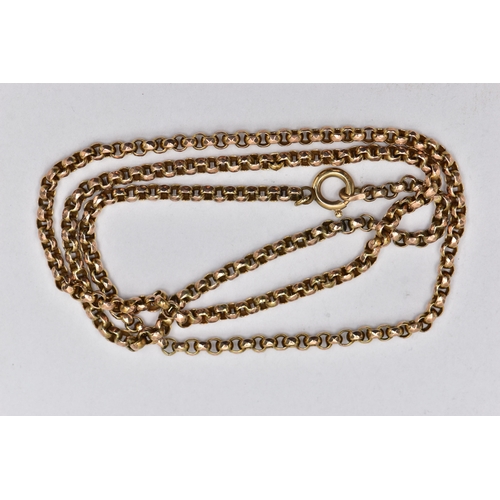 29 - A YELLOW METAL BELCHER CHAIN, approximate length 500mm, fitted with a spring clasp, stamped 9ct, fit... 