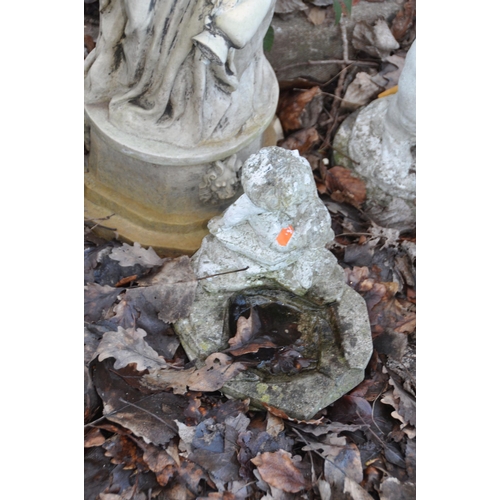 1006 - A RESIN FOUNTAIN TOP featuring three water maidens, a small cherub bird bath top, a baluster column ... 