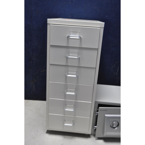 1051 - A MICROMARK ELECTRONIC SAFE 35cm wide (no key or code but locked open) and a modern six drawer metal... 