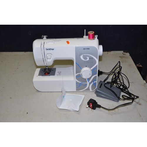 1058 - A BROTHER AE1700 MODERN SEWING MACHINE with bobbins, power and treadle cable (PAT pass and working)