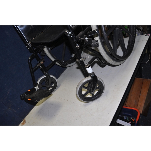 1064 - A HOMECRAFT EBONY FOLDING WHEELCHAIR with only one footrest and a vintage Black and Decker electric ... 