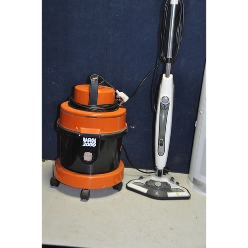 1069 - A VAX 2000 VACUUM CLEANER (no pipework), a Bionaire Tower Fan, a Tesco Steam mop (all PAT pass and w... 