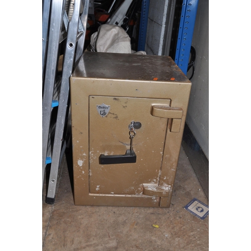 1072 - A VINTAGE DUDLEY SAFE with two outer door keys, smaller lock box to interior (loose) without keys wi... 