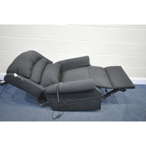 1314 - A HSL BLACK UPHOLSTERED RISE AND RECLINE ARMCHAIR (condition - slightly dirty, PAT pass and working)