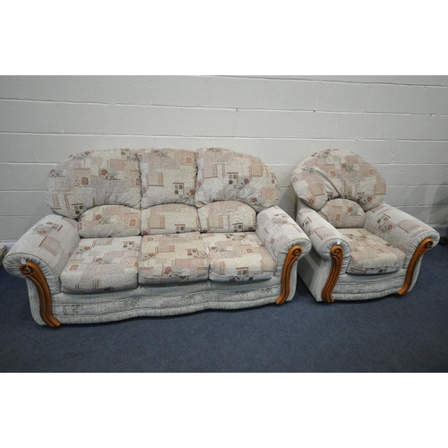 1315 - AN OATMEAL UPHOLSTERED TWO PIECE LOUNGE SUITE, comprising a three seater sofa, length 188cm, along w... 