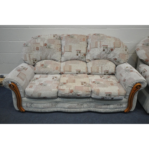 1315 - AN OATMEAL UPHOLSTERED TWO PIECE LOUNGE SUITE, comprising a three seater sofa, length 188cm, along w... 